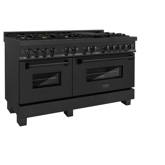ZLINE 60" Dual Fuel Range, Black Stainless, Brass Burners, RAB-60