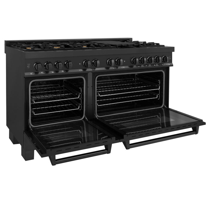 ZLINE 60" Dual Fuel Range, Black Stainless, Brass Burners, RAB-60