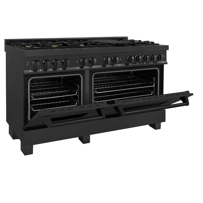 ZLINE 60" Dual Fuel Range, Black Stainless, Brass Burners, RAB-60