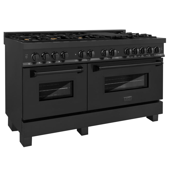 ZLINE 60" Dual Fuel Range, Black Stainless, Brass Burners, RAB-60
