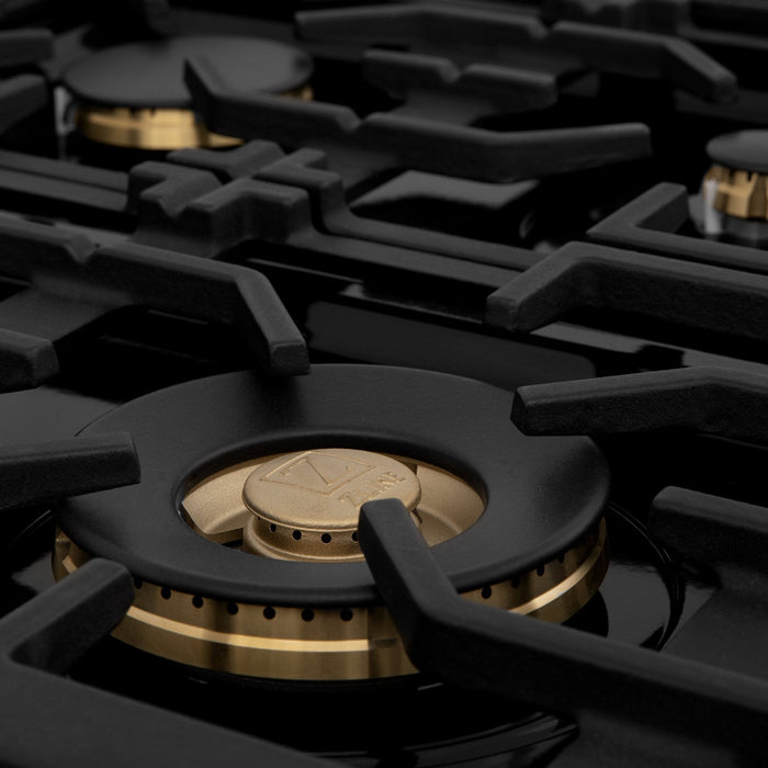 ZLINE 60" Dual Fuel Range, Black Stainless, Brass Burners, RAB-60