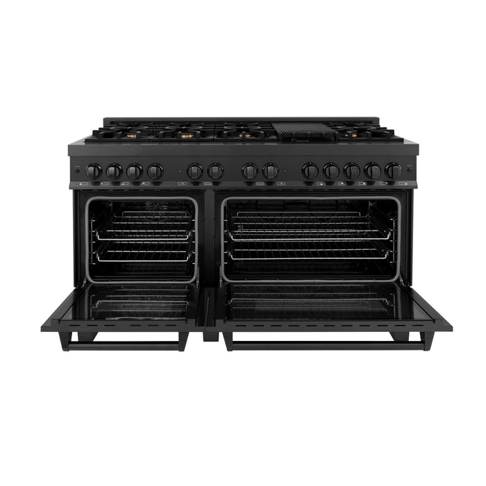 ZLINE 60" Dual Fuel Range, Black Stainless, Brass Burners, RAB-60
