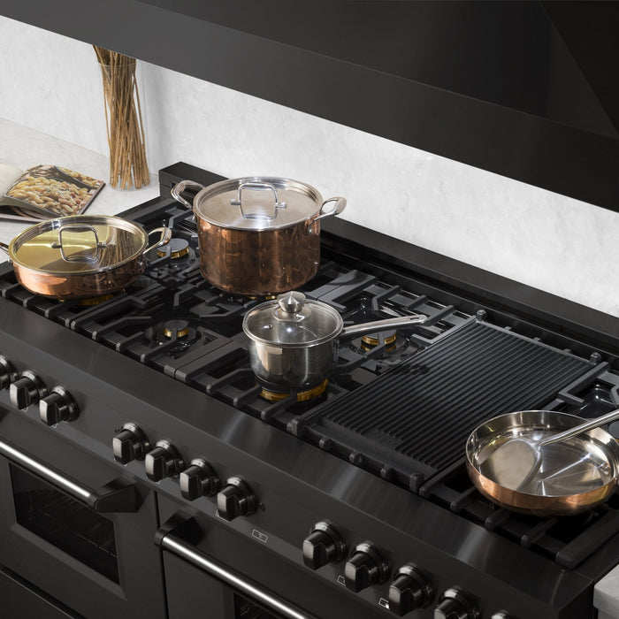 ZLINE 60" Dual Fuel Range, Black Stainless, Brass Burners, RAB-60