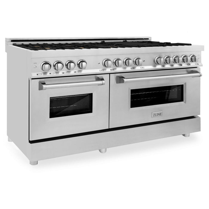 ZLINE 60" Dual Fuel Range In Stainless Steel, Brass Burners, RA-BR-60