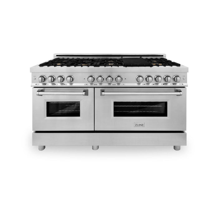 ZLINE 60" Dual Fuel Range In Stainless Steel, Brass Burners, RA-BR-60