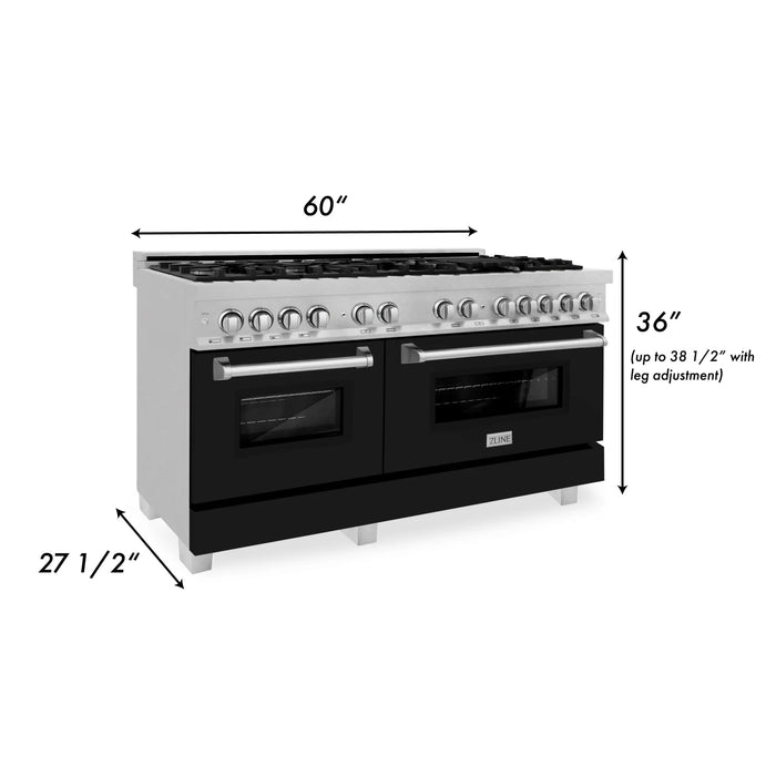ZLINE 60" Dual Fuel Range Snow Stainless, Black Matte Door, RAS-BLM-60