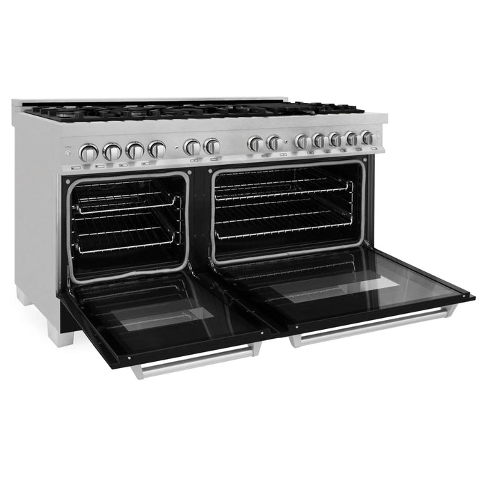 ZLINE 60" Dual Fuel Range Snow Stainless, Black Matte Door, RAS-BLM-60