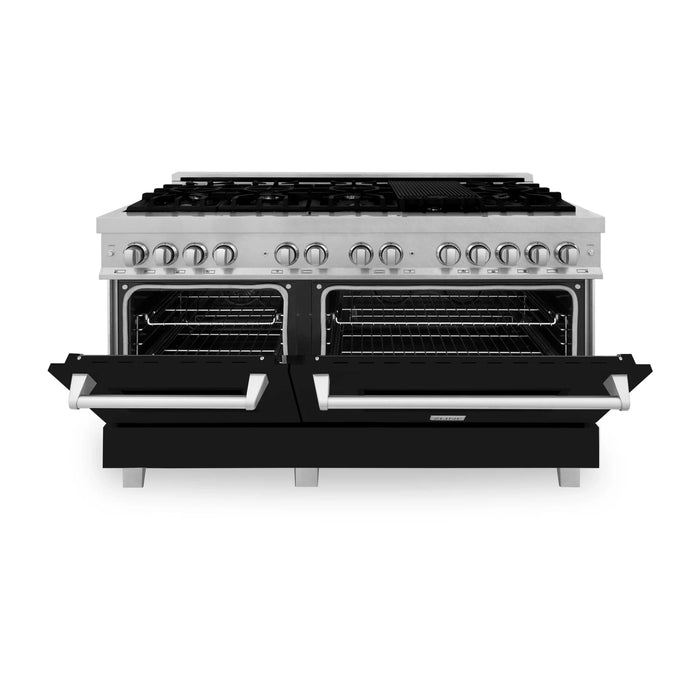 ZLINE 60" Dual Fuel Range Snow Stainless, Black Matte Door, RAS-BLM-60