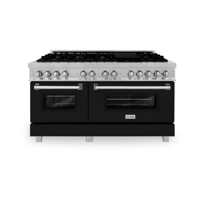 ZLINE 60" Dual Fuel Range Snow Stainless, Black Matte Door, RAS-BLM-60