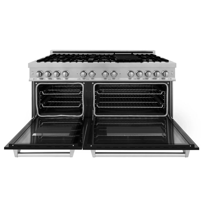 ZLINE 60" Dual Fuel Range Snow Stainless, Black Matte Door, RAS-BLM-60