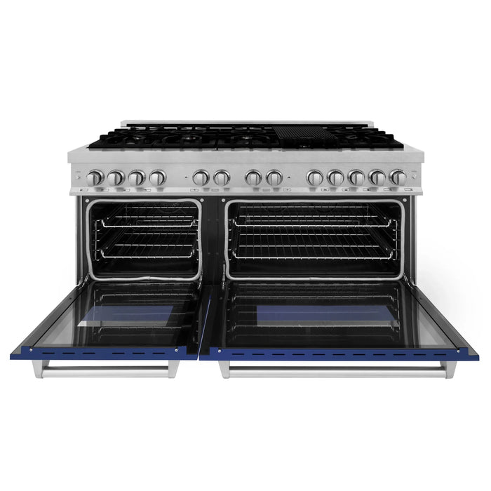 ZLINE 60" Dual Fuel Range Snow Stainless, Blue Matte Door, RAS-BM-60