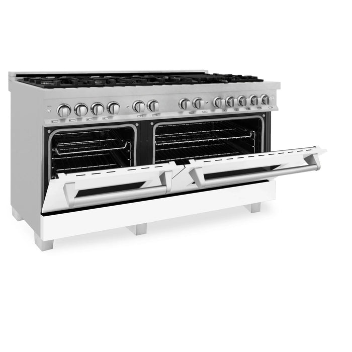 ZLINE 60" Dual Fuel Range Snow Stainless, White Matte Door, RAS-WM-60