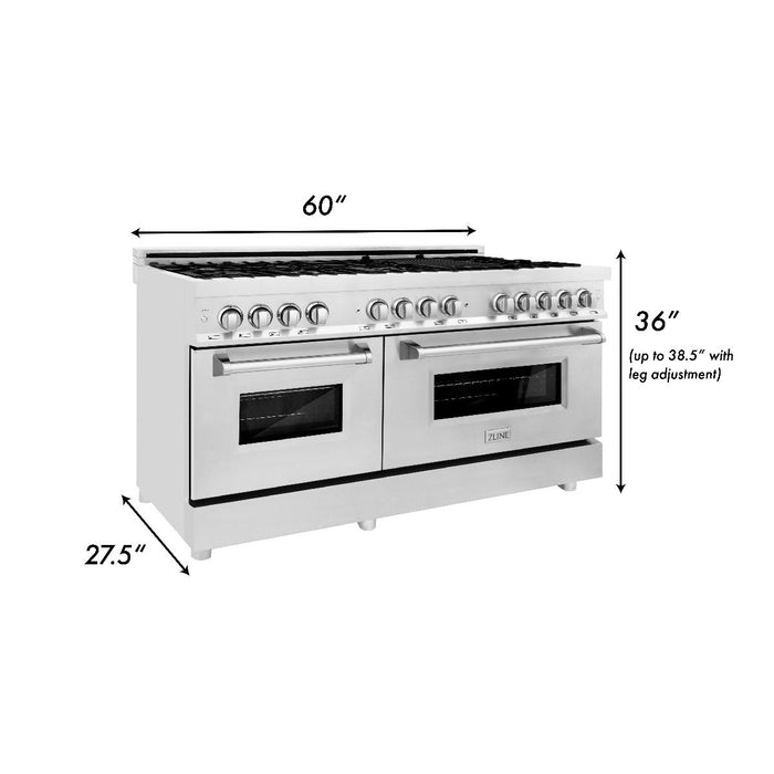 ZLINE 60" Professional Dual Fuel Range In Stainless Steel, RA60