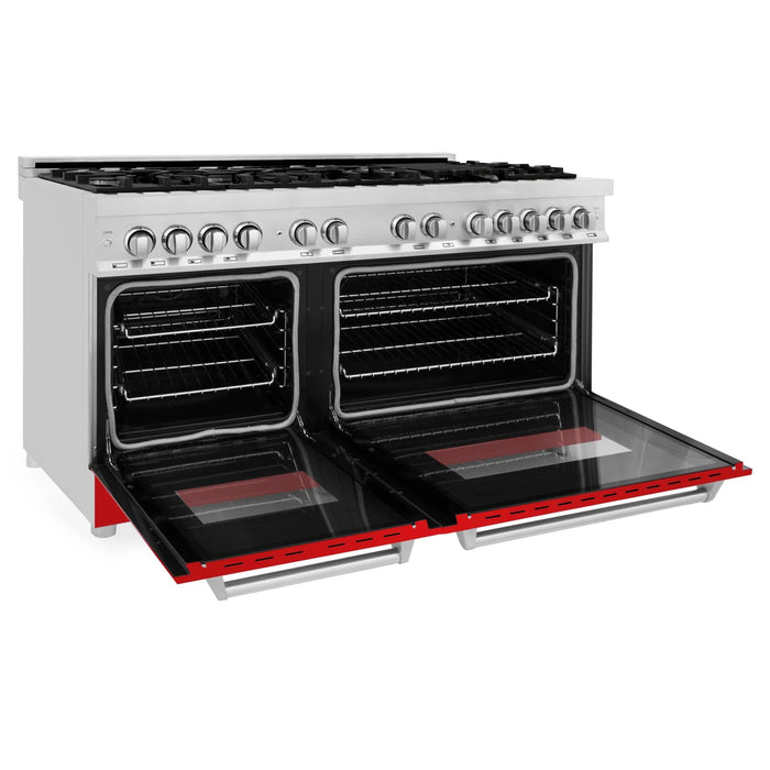 ZLINE 60" Professional Dual Fuel Range with Red Gloss Door, RA-RG-60