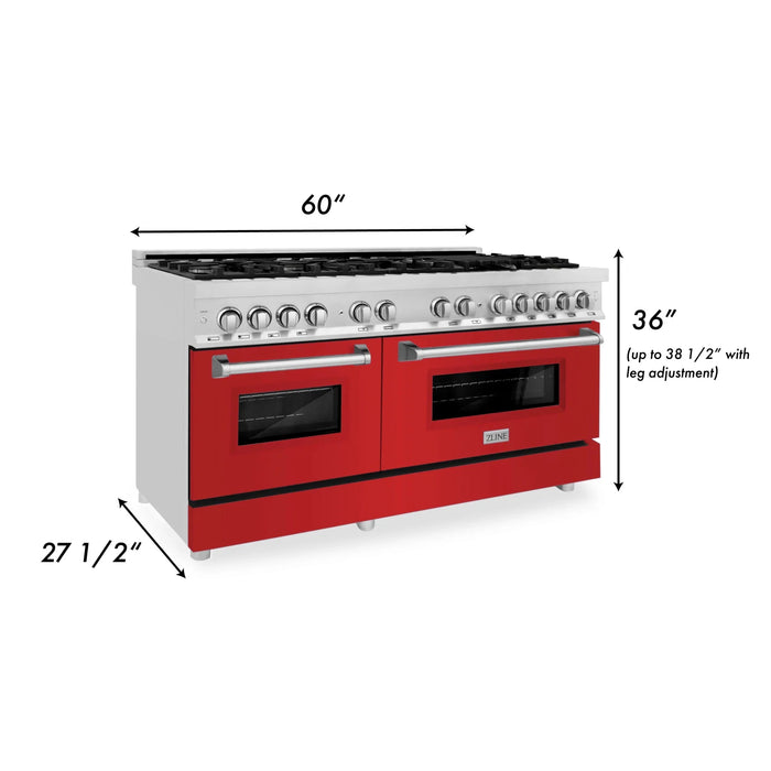 ZLINE 60" Professional Dual Fuel Range with Red Gloss Door, RA-RG-60