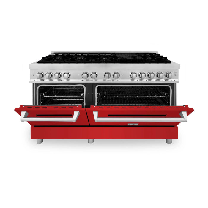 ZLINE 60" Professional Dual Fuel Range with Red Gloss Door, RA-RG-60