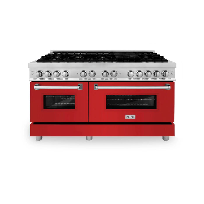 ZLINE 60" Professional Dual Fuel Range with Red Matte Door, RA-RM-60