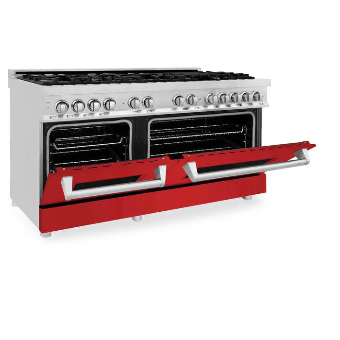 ZLINE 60" Professional Dual Fuel Range with Red Matte Door, RA-RM-60