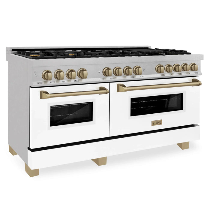 ZLINE 60"Autograph Range Dual Fuel, DuraSnow, White Door,RASZ-WM-60-CB