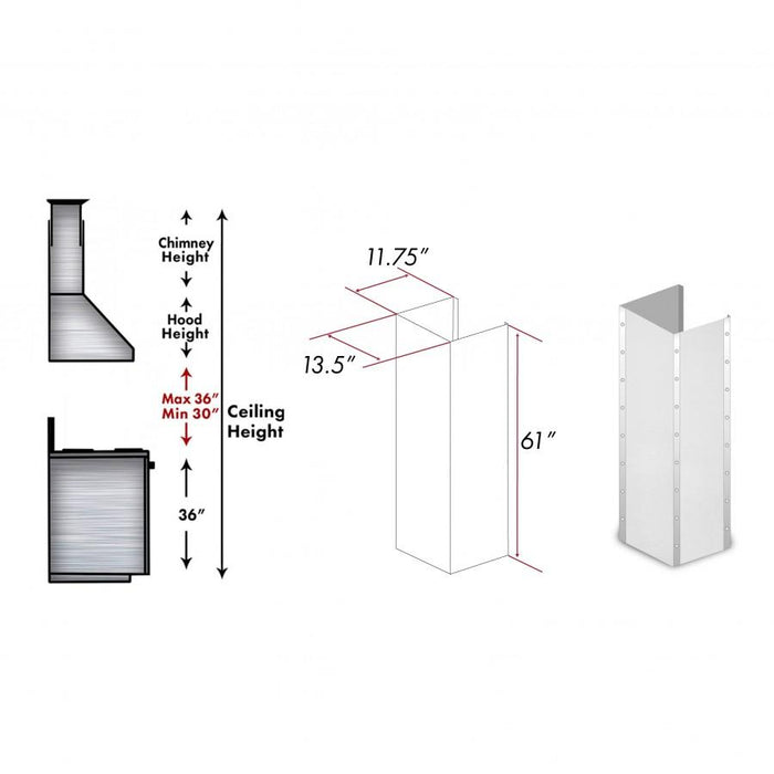 ZLINE 61" Extended Chimney and Crown, 655-4SSSS-30-304-E