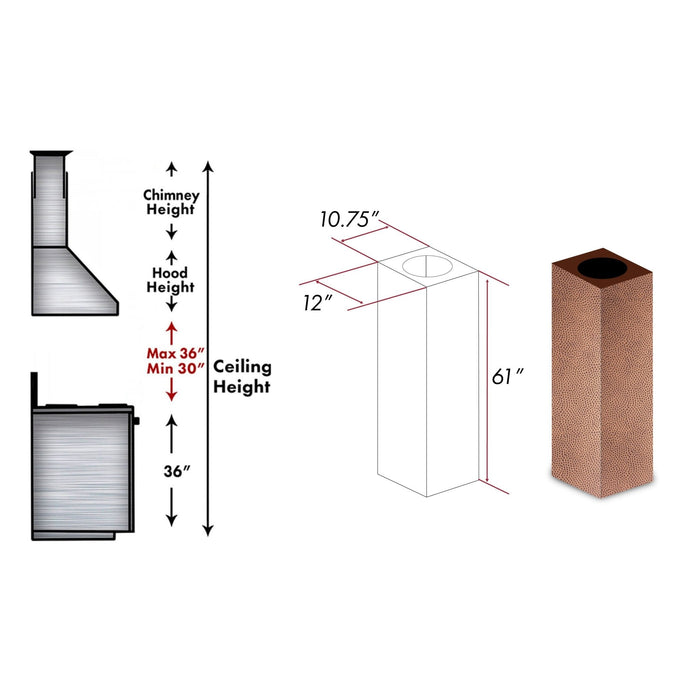 ZLINE 61" Hand Hammered Copper Finished Chimney Extension, 8GL2Hi-E