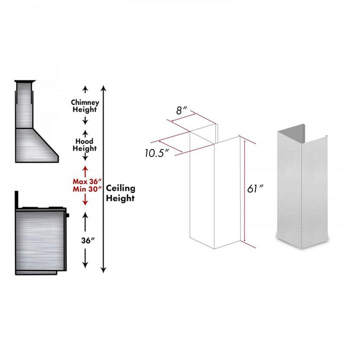 ZLINE 61" Snow Finished, Chimney Extension, Ceilings up to 12.5', 8KF2S-E