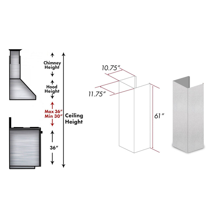 ZLINE 61" Snow Finished Stainless Steel Chimney Extension For Ceilings Up To 12.5 Ft. (8KES-E)