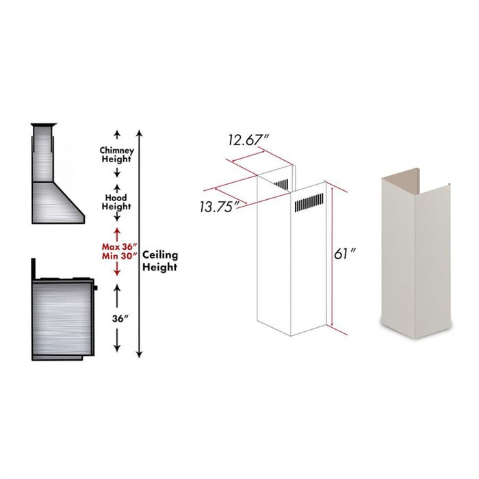 ZLINE 61" Wooden Chimney Extension for Ceilings up to 12.5', 321TT-E
