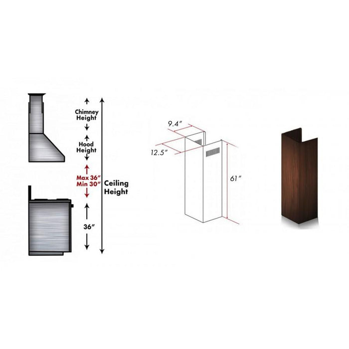 ZLINE 61" Wooden Chimney Extension for Ceilings up to 12.5', KBRR-E