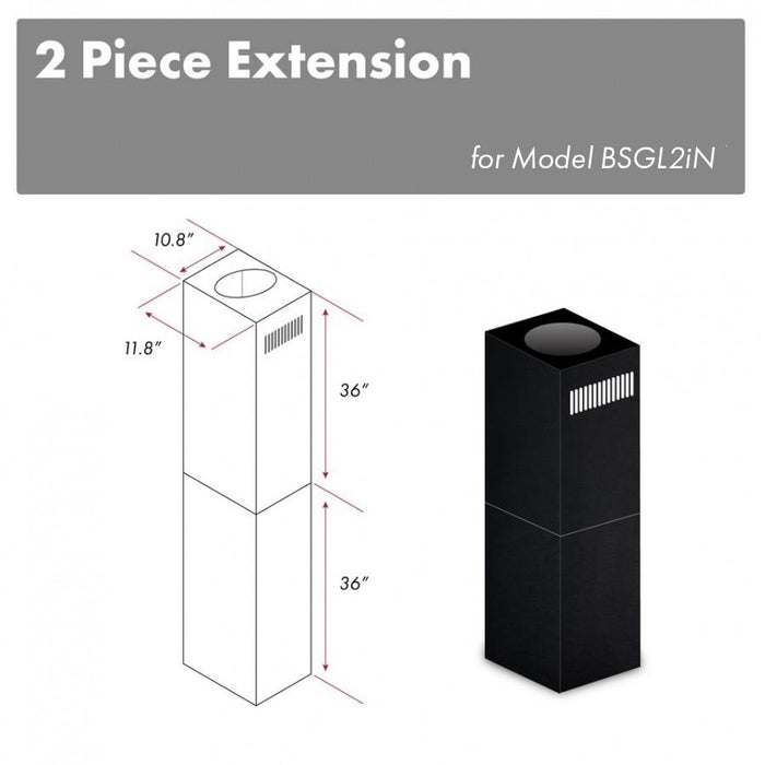 ZLINE 72" Chimney Extensions 10' to 12'Ceilings, Black Stainless, 2PCEXT-BSGL2iN