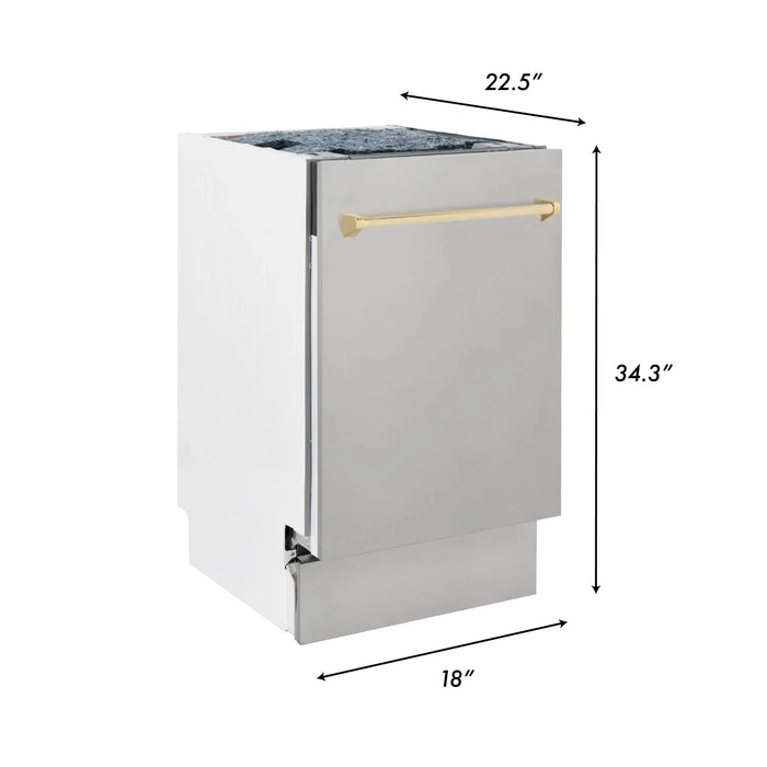 ZLINE Autograph 18" Dishwasher Stainless Door, Gold DWVZ-304-18-CB