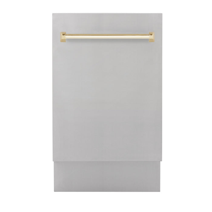 ZLINE Autograph 18" Dishwasher Stainless Door, Gold Handle DWVZ-304-18-G