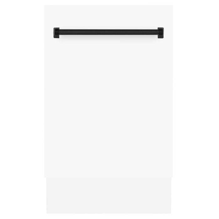 ZLINE Autograph 18" Dishwasher White Door, Black Handle DWVZ-WM-18-MB