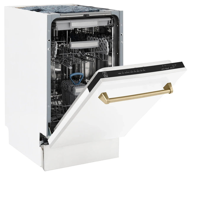 ZLINE Autograph 18" Dishwasher White Door, Bronze Handle DWVZ-WM-18-CB