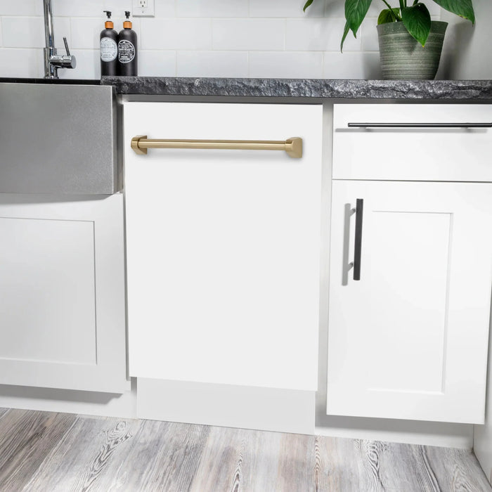 ZLINE Autograph 18" Dishwasher White Door, Bronze Handle DWVZ-WM-18-CB