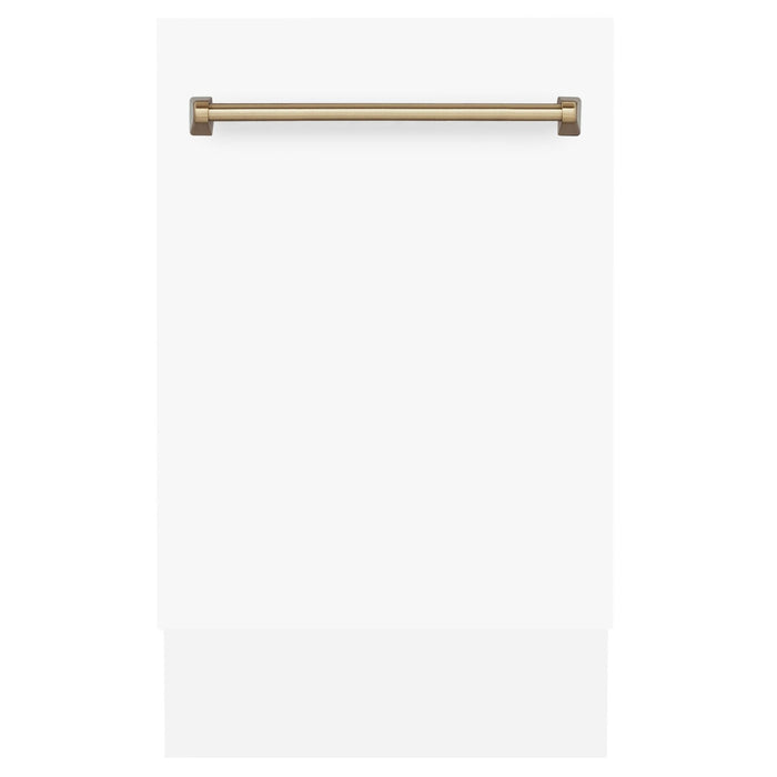 ZLINE Autograph 18" Dishwasher White Door, Bronze Handle DWVZ-WM-18-CB