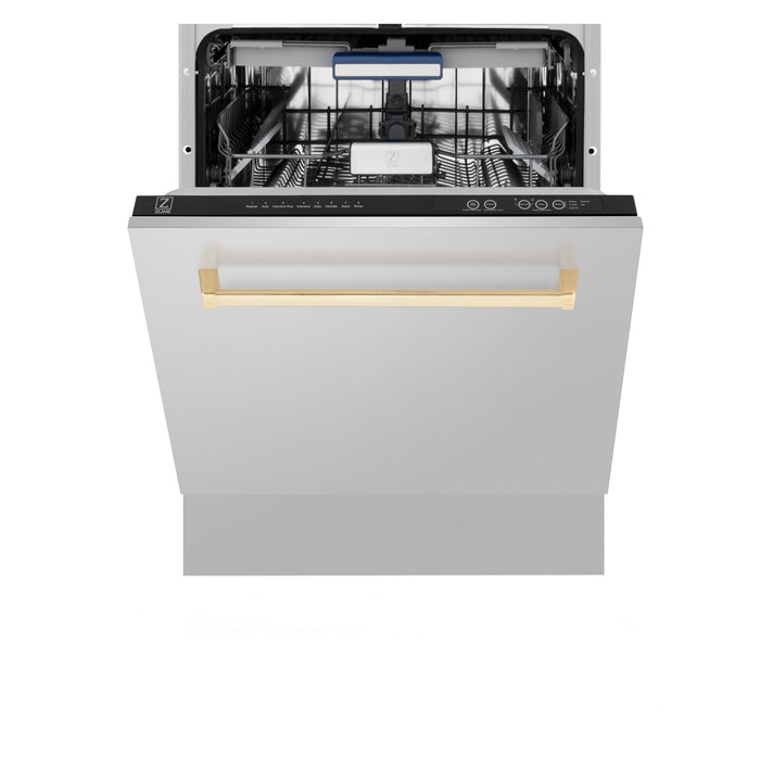 ZLINE Autograph 24" Dishwasher Stainless Door, Gold Handle DWVZ-304-24-G