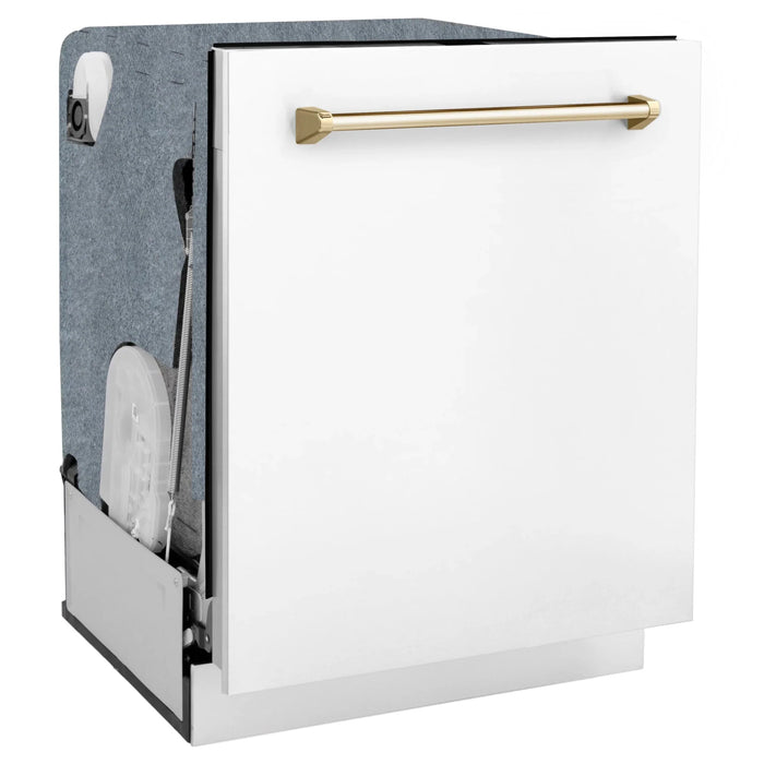 ZLINE Autograph 24" Dishwasher White Door, Gold DWMTZ-WM-24-G