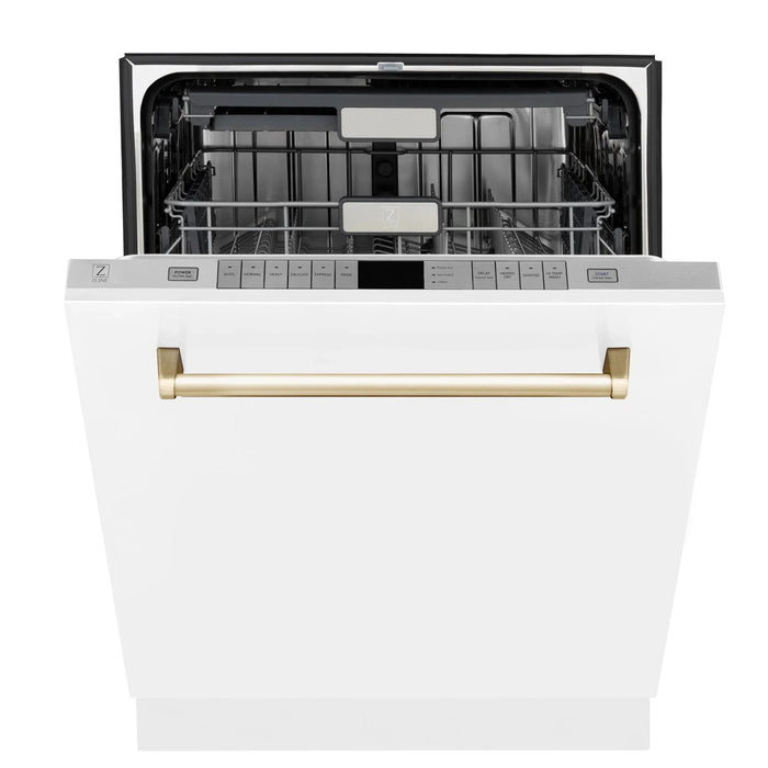ZLINE Autograph 24" Dishwasher White Door, Gold DWMTZ-WM-24-G