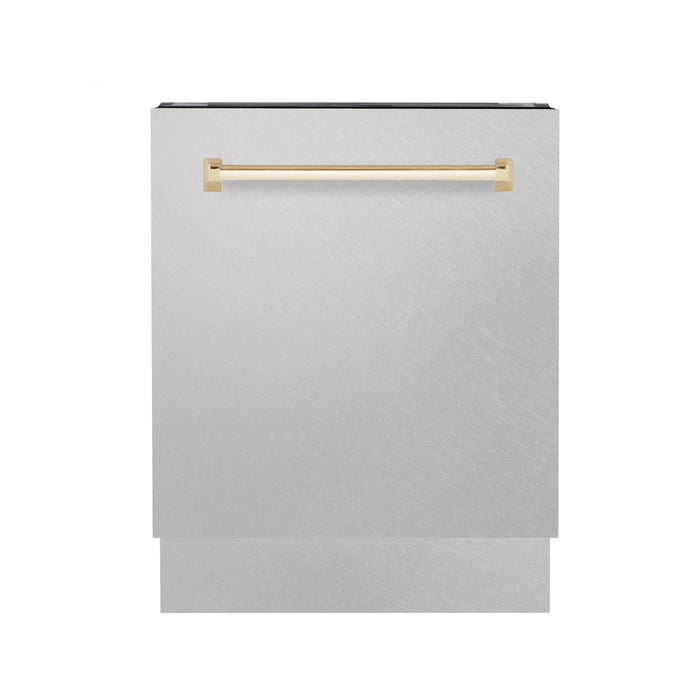 ZLINE Autograph 24" DuraSnow Dishwasher, Gold Handle DWVZ-SN-24-G