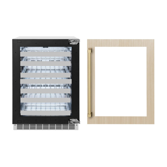 ZLINE Autograph 24 in. Dual Zone 44 Bottle Wine Cooler With Panel Ready Glass Door And Champagne Bronze Handle RWDPOZ-24-CB