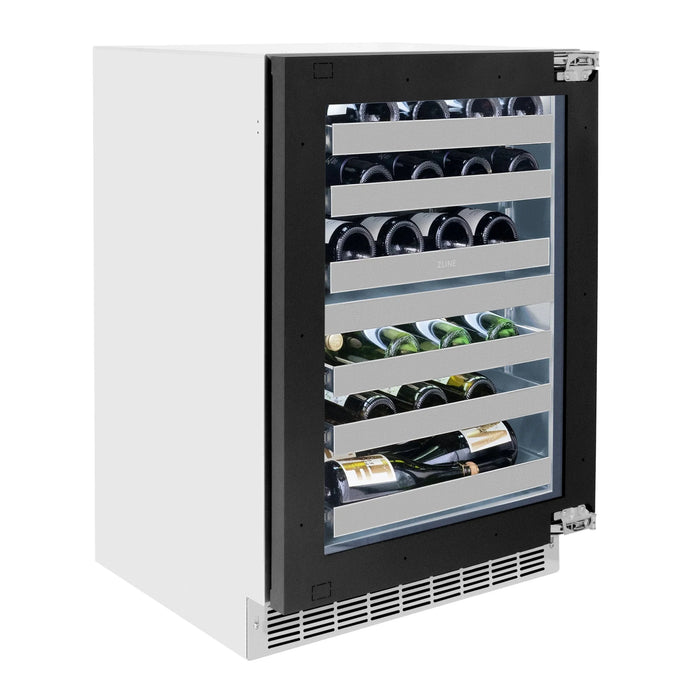 ZLINE Autograph 24 in. Dual Zone 44 Bottle Wine Cooler With Panel Ready Glass Door And Champagne Bronze Handle RWDPOZ-24-CB