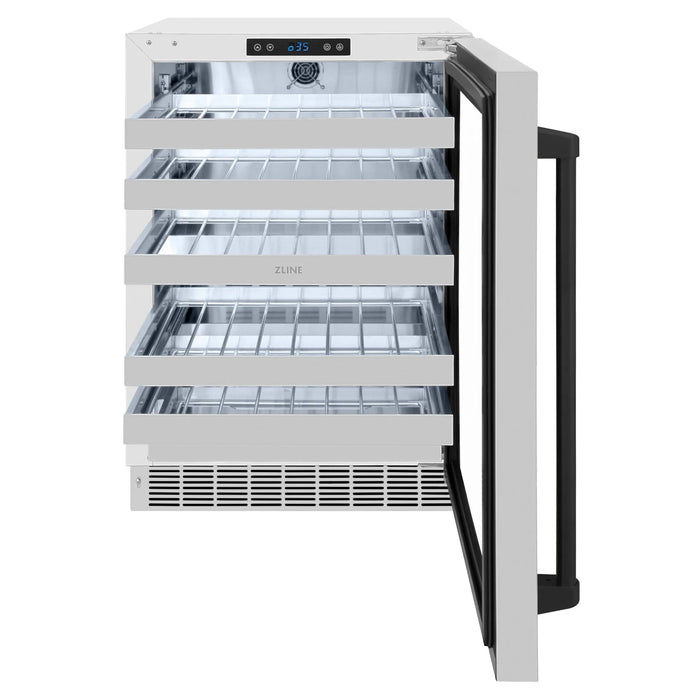 ZLINE Autograph 24 in. Dual Zone 44 Bottle Wine Cooler With Stainless Steel Glass Door And Matte Black Handle RWDOZ-GS-24-MB