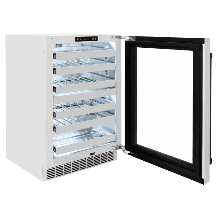 ZLINE Autograph 24 in. Dual Zone 44 Bottle Wine Cooler With Stainless Steel Glass Door And Matte Black Handle RWDOZ-GS-24-MB