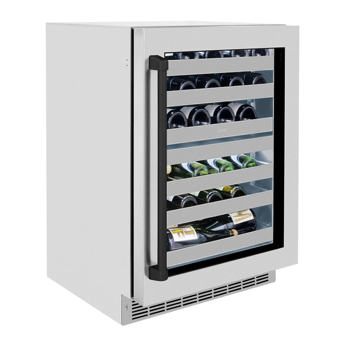 ZLINE Autograph 24 in. Dual Zone 44 Bottle Wine Cooler With Stainless Steel Glass Door And Matte Black Handle RWDOZ-GS-24-MB