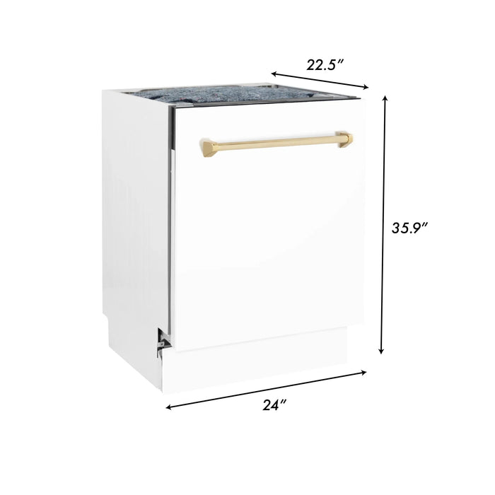 ZLINE Autograph 24" White Door Dishwasher, Bronze Handle DWVZ-WM-24-CB