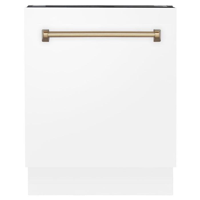 ZLINE Autograph 24" White Door Dishwasher, Bronze Handle DWVZ-WM-24-CB