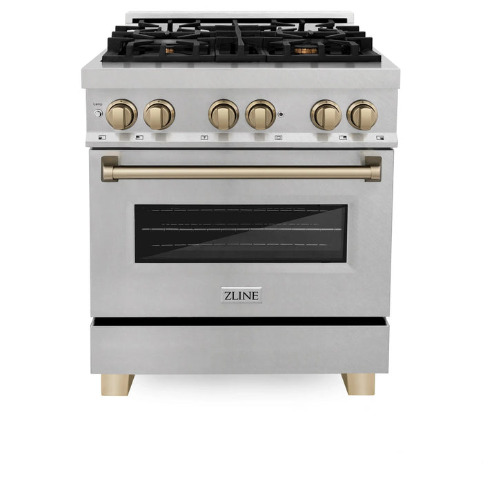 ZLINE Autograph 30" 4.0 cu. ft. Dual Fuel Range , Gas Stove Electric Oven Stainless Steel Champagne Bronze Accents RASZ-SN-30-CB