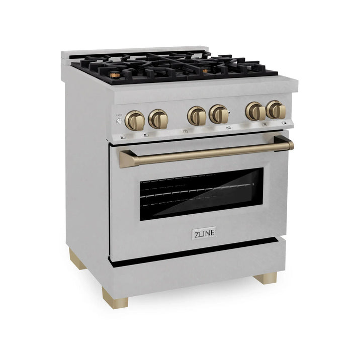 ZLINE Autograph 30" 4.0 cu. ft. Dual Fuel Range , Gas Stove Electric Oven Stainless Steel Champagne Bronze Accents RASZ-SN-30-CB
