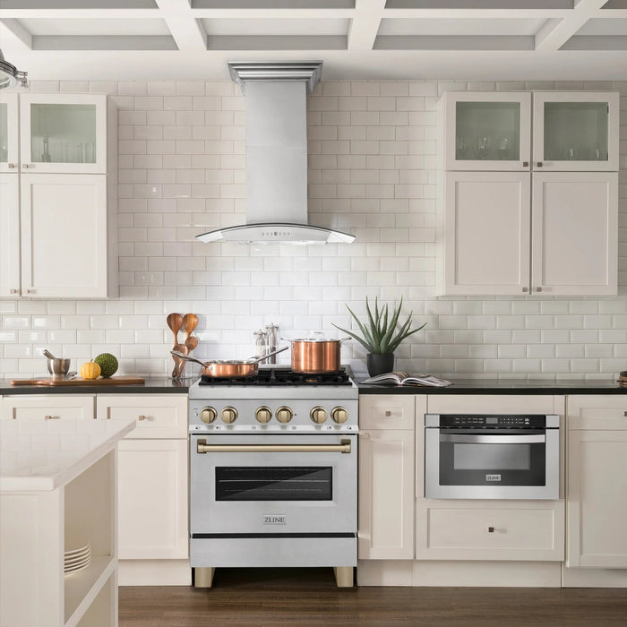 ZLINE Autograph 30" 4.0 cu. ft. Dual Fuel Range , Gas Stove Electric Oven Stainless Steel Champagne Bronze Accents RASZ-SN-30-CB